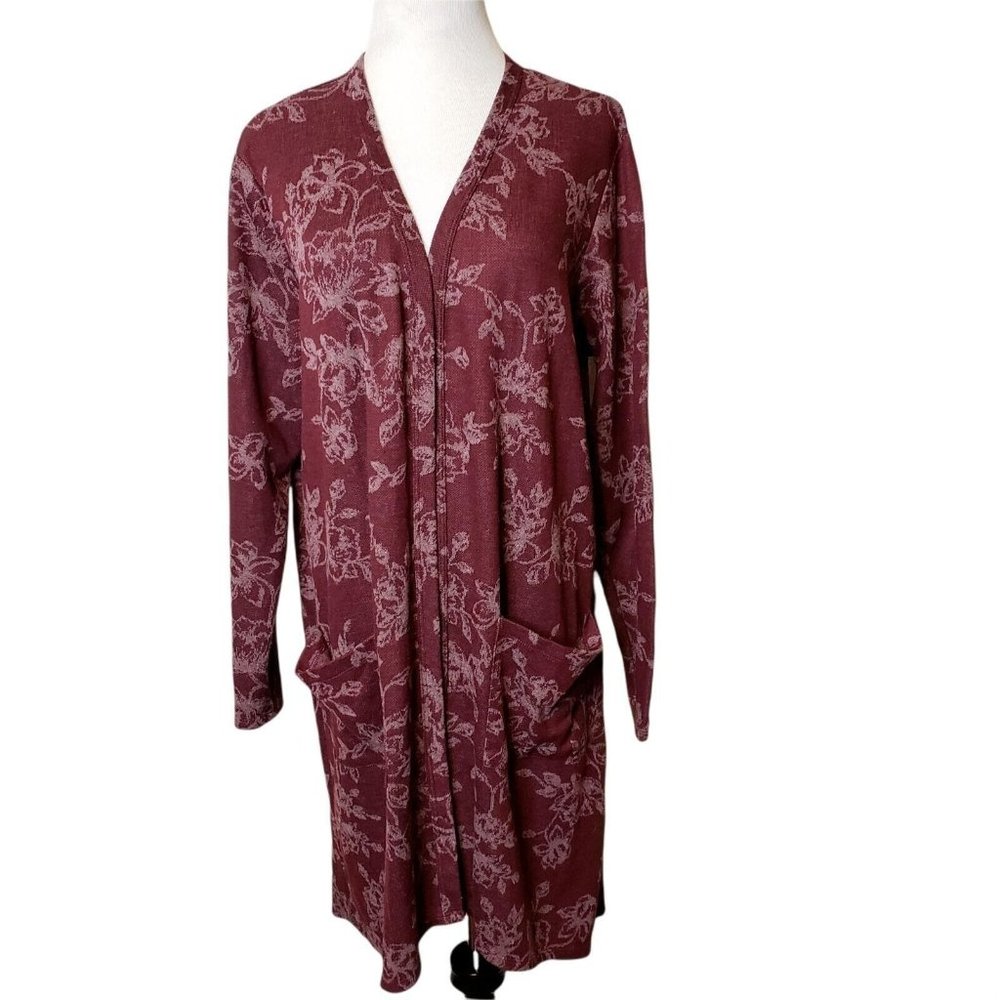 Maurices Women Mulberry Red Open Front Long Sleeve Cardigan pockets Size‎ XXL